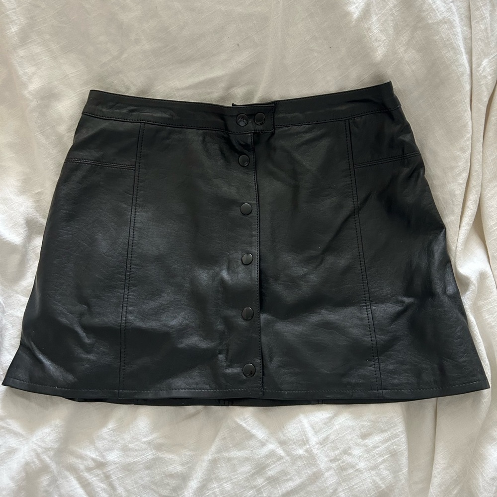 Black Faux Leather Button-Front Mini Skirt